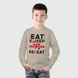 Лонгслив хлопковый детский Надпись: eat sleep GTA6 repeat, цвет: миндальный — фото 2