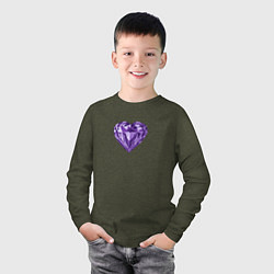 Лонгслив хлопковый детский Фиолетовое алмазное сердце, цвет: меланж-хаки — фото 2