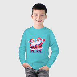Лонгслив хлопковый детский Дед Морозы, цвет: бирюзовый — фото 2