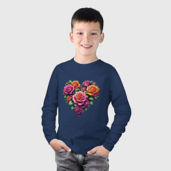 Лонгслив хлопковый детский Цветы розы в форме сердца, цвет: тёмно-синий — фото 2