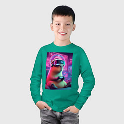 Лонгслив хлопковый детский Каппи в виртуальном шлеме, цвет: зеленый — фото 2