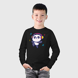 Лонгслив хлопковый детский Music panda, цвет: черный — фото 2