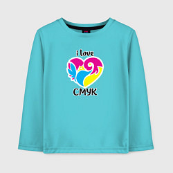 Детский лонгслив I love cmyk