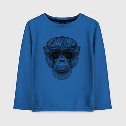 Лонгслив хлопковый детский Шимпанзе в кепке и очках, цвет: синий