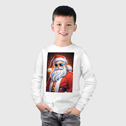 Лонгслив хлопковый детский Дед мороз в темных очках, цвет: белый — фото 2