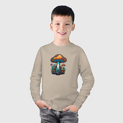 Лонгслив хлопковый детский Психоделические грибы, цвет: миндальный — фото 2