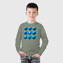 Лонгслив хлопковый детский Крипта логотипы, цвет: авокадо — фото 2