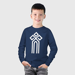 Лонгслив хлопковый детский Символ славянский чур, цвет: тёмно-синий — фото 2