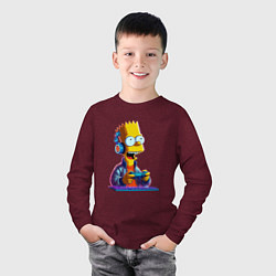 Лонгслив хлопковый детский Bart is an avid gamer, цвет: меланж-бордовый — фото 2