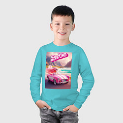 Лонгслив хлопковый детский Барби в кабриолете на горной дороге, цвет: бирюзовый — фото 2
