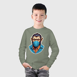 Лонгслив хлопковый детский Портрет обезьяны в маске, цвет: авокадо — фото 2