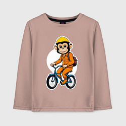 Лонгслив хлопковый детский Обезьяна на велосипеде, цвет: пыльно-розовый