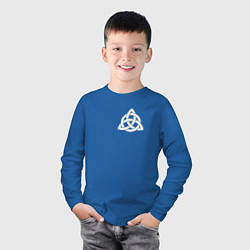 Лонгслив хлопковый детский Символ трикветр трилистник на груди, цвет: синий — фото 2