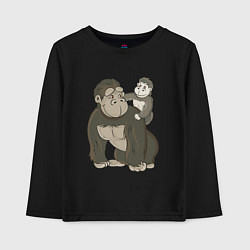 Лонгслив хлопковый детский Мультяшная горилла с детенышем, цвет: черный
