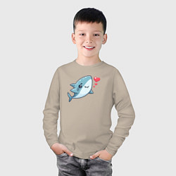Лонгслив хлопковый детский Акула с сердечками, цвет: миндальный — фото 2