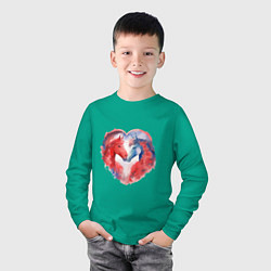 Лонгслив хлопковый детский Влюбленные лошади акварель, цвет: зеленый — фото 2