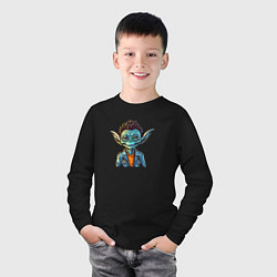 Лонгслив хлопковый детский Модный пришелец, цвет: черный — фото 2