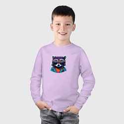 Лонгслив хлопковый детский Модный енот в очках, цвет: лаванда — фото 2