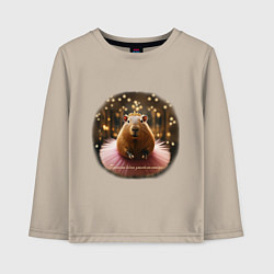 Детский лонгслив Мем капибара и надпись: порхай как бабочка