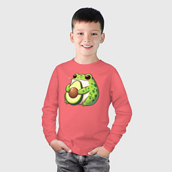 Лонгслив хлопковый детский Лягушка обнимает авокадо, цвет: коралловый — фото 2