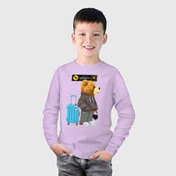 Лонгслив хлопковый детский Плюшевый медведь путешественник, цвет: лаванда — фото 2