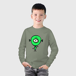Лонгслив хлопковый детский Веселый инопланетянин, цвет: авокадо — фото 2
