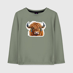 Лонгслив хлопковый детский Шотландский волосатый бык, цвет: авокадо