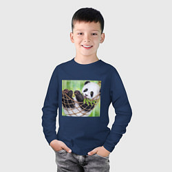Лонгслив хлопковый детский Панда медвед, цвет: тёмно-синий — фото 2