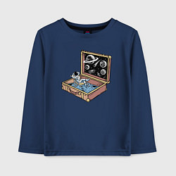 Лонгслив хлопковый детский Космос в чемодане, цвет: тёмно-синий