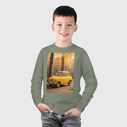 Лонгслив хлопковый детский Желтый ретро автомобиль, цвет: авокадо — фото 2
