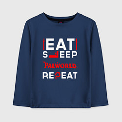 Лонгслив хлопковый детский Надпись eat sleep Palworld repeat, цвет: тёмно-синий