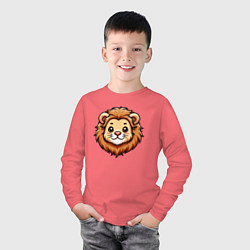 Лонгслив хлопковый детский Мордочка льва, цвет: коралловый — фото 2