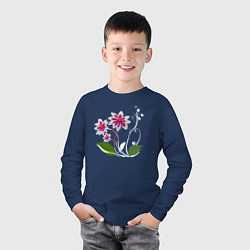 Лонгслив хлопковый детский Яркий цветок с жемчугом, цвет: тёмно-синий — фото 2