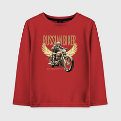 Лонгслив хлопковый детский Русский байкер на мотоцикле, цвет: красный