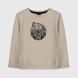 Детский лонгслив Голова воющего волка с горным пейзажем