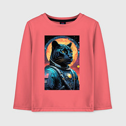 Лонгслив хлопковый детский Пантера бравый космонавт - нейросеть, цвет: коралловый