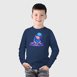 Лонгслив хлопковый детский Little dj, цвет: тёмно-синий — фото 2