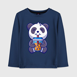 Лонгслив хлопковый детский Drinking panda, цвет: тёмно-синий