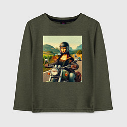 Лонгслив хлопковый детский Mona Lisa on a motorcycle - ai art, цвет: меланж-хаки