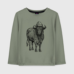 Лонгслив хлопковый детский Новогодний бык, цвет: авокадо