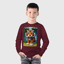 Лонгслив хлопковый детский Funny tiger cub - Minecraft, цвет: меланж-бордовый — фото 2