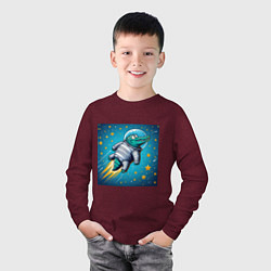 Лонгслив хлопковый детский Крокодил летит в космосе, цвет: меланж-бордовый — фото 2