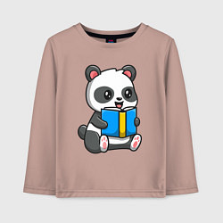 Лонгслив хлопковый детский Панда читает, цвет: пыльно-розовый