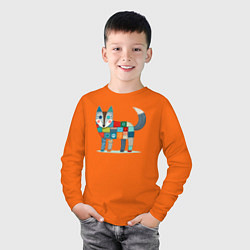 Лонгслив хлопковый детский Funny fox - patchwork ai art, цвет: оранжевый — фото 2