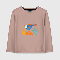 Лонгслив хлопковый детский Рыбка в кораллах, цвет: пыльно-розовый