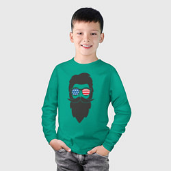 Лонгслив хлопковый детский Американец с усами и бородой, цвет: зеленый — фото 2