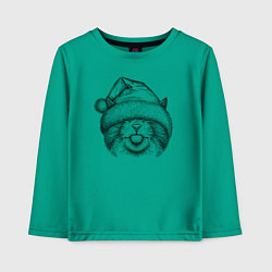 Лонгслив хлопковый детский Кот в новогодней шапке, цвет: зеленый