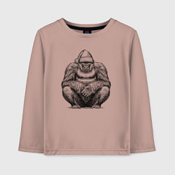 Лонгслив хлопковый детский Новогодняя горилла на корточках, цвет: пыльно-розовый