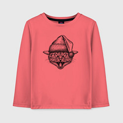 Лонгслив хлопковый детский Злобный кот-Санта, цвет: коралловый