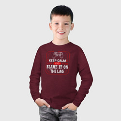 Лонгслив хлопковый детский Keep calm and blame it on the lag, цвет: меланж-бордовый — фото 2